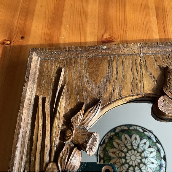 VINTAGE EINAR JOHANSEN WOOD CARVED MIRROR 1976 BUTTERFLY DAFFODIL BLUEBELLS - Picture 6 of 16